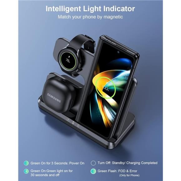 Wireless Charging Station for Samsung and Android 3 in 1 Fast Charger - Picture 2 of 6